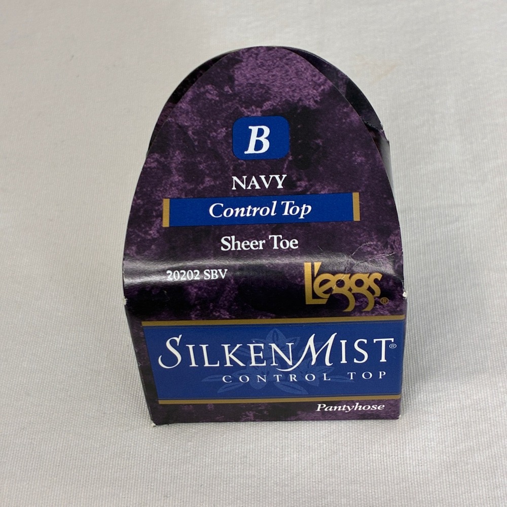 L'eggs Silken Mist Women Size‎ B Navy Control Top Sheer Toe Pantyhose 90's